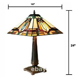 Tiffany-Style Mission Arts & Crafts Stained Glass Table Lamp 24 Tall 16 Shade