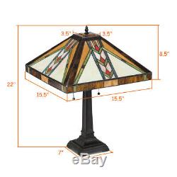 Tiffany-Style Mission Bedside 2-Light Table Lamp with16 Stained Glass Lampshade