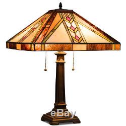 Tiffany-Style Mission Bedside 2-Light Table Lamp with16 Stained Glass Lampshade