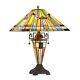 Tiffany Style Mission Design 2+1 Light Lighted Base Stained Glass Table Lamp