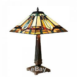 Tiffany Style Mission Design 2-Light Stained Glass Bronze Fin Accent Table Lamp