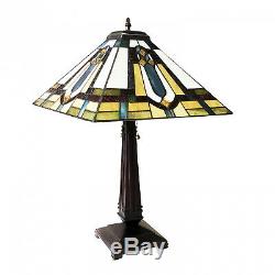 Tiffany Style Mission Design 2-Light Stained Glass Bronze Fin Accent Table Lamp