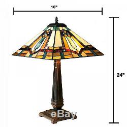 Tiffany Style Mission Design 2-Light Stained Glass Bronze Fin Accent Table Lamp