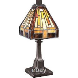Tiffany Style Mission Stained Glass Bronze Finish Table Desk Reading Lamp 12in H