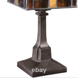 Tiffany Style Mission Stained Glass Bronze Finish Table Desk Reading Lamp 12in H