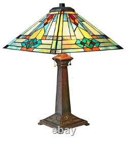 Tiffany Style Mission Stained Glass Table Desk Lamps Arts & Crafts MATCHING PAIR