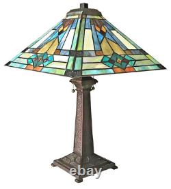 Tiffany Style Mission Stained Glass Table Desk Lamps Arts & Crafts MATCHING PAIR