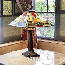 Tiffany Style Mission Stained Glass Table Desk Lamps Arts & Crafts MATCHING PAIR