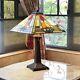 Tiffany Style Mission Stained Glass Table Lamp 2 Bulb Antique Bronze Base