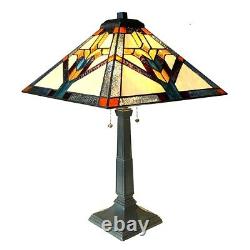 Tiffany Style Mission Stained Glass Table Lamp 2 Bulb Antique Dark Bronze