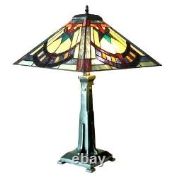 Tiffany Style Mission Stained Glass Table Lamp 2 Bulb Antique Dark Bronze Base