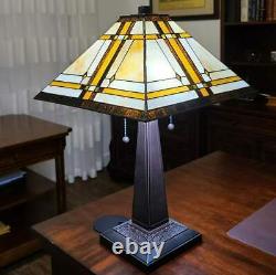 Tiffany Style Mission Table Lamp Handcrafted Stained Glass Accent Lamp