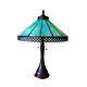 Tiffany Style Mission Table Lamp Turquoise Blue Brown Stained Glass 23 High