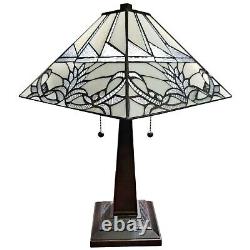 Tiffany Style Mission Table Lamp White Floral Stained Glass Zinc Base 22 Tall