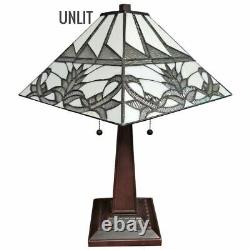 Tiffany Style Mission Table Lamp White Floral Stained Glass Zinc Base 22 Tall