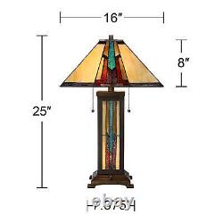 Tiffany Style Night Light Table Lamp with Table Top Dimmer Stained Glass Bedroom