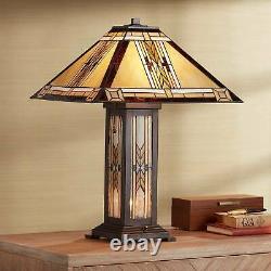 Tiffany Style Nightlight Table Lamp Mission Bronze Stained Glass for Living Room