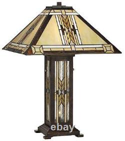 Tiffany Style Nightlight Table Lamp Mission Bronze Stained Glass for Living Room