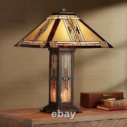 Tiffany Style Nightlight Table Lamp Mission Bronze Stained Glass for Living Room