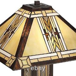 Tiffany Style Nightlight Table Lamp Mission Bronze Stained Glass for Living Room