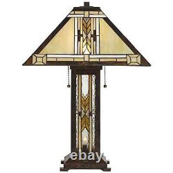 Tiffany Style Nightlight Table Lamp Mission Bronze Stained Glass for Living Room