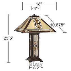 Tiffany Style Nightlight Table Lamp Mission Bronze Stained Glass for Living Room