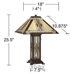 Tiffany Style Nightlight Table Lamp with Dimmer Bronze Stained Glass Living Room