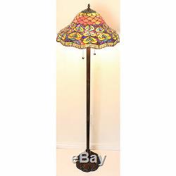 Tiffany Style Peacock Floor Lamp Handcrafted 18 Shade