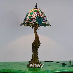 Tiffany Style Peacock Light Table Lamp LED Stained Glass Shade Desk Lamp