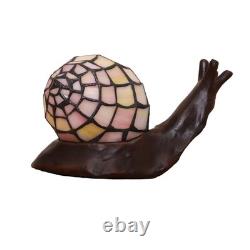 Tiffany Style Pink Snail Accent Table Lamp Handmade Stained Glass Shade Night