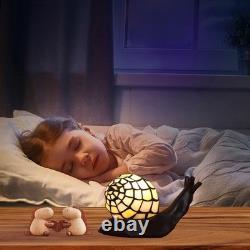 Tiffany Style Pink Snail Accent Table Lamp Handmade Stained Glass Shade Night