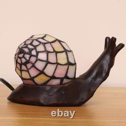 Tiffany Style Pink Snail Accent Table Lamp Handmade Stained Glass Shade Night