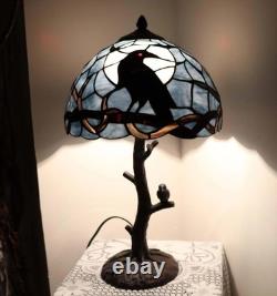 Tiffany Style Raven Moon Stained Glass Table Lamp Gothic Dark Academia Decor Tiffany Style Raven Moon Stained Glass Table Lamp Gothic Dark Academia Decor