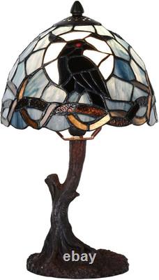 Tiffany Style Raven Moon Vintage Stained Glass Table Lamp Gothic Accent Light