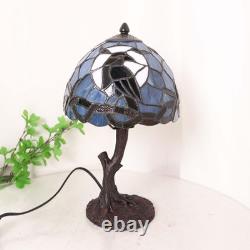 Tiffany Style Raven Moon Vintage Stained Glass Table Lamp Gothic Accent Light