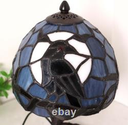 Tiffany Style Raven Moon Vintage Stained Glass Table Lamp Gothic Accent Light
