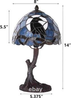 Tiffany Style Raven Moon Vintage Stained Glass Table Lamp Gothic Accent Light