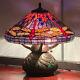Tiffany Style Red Dragonfly Stained Glass Table Reading Lamp Purple And Orange