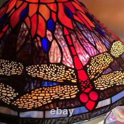 Tiffany Style Red Dragonfly Stained Glass Table Reading Lamp Purple and Orange