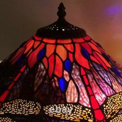 Tiffany Style Red Dragonfly Stained Glass Table Reading Lamp Purple and Orange