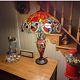 Tiffany Style Red Stained Glass Victorian Design Table Lamp With Lighted Base