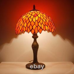 Tiffany Style Red Wisteria Stained Glass Table Lamp Vintage Bedside Desk Light