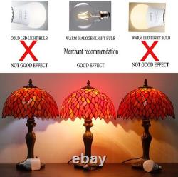 Tiffany Style Red Wisteria Stained Glass Table Lamp Vintage Bedside Desk Light