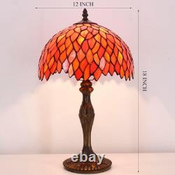 Tiffany Style Red Wisteria Stained Glass Table Lamp Vintage Bedside Desk Light