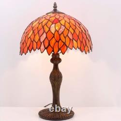 Tiffany Style Red Wisteria Stained Glass Table Lamp Vintage Bedside Desk Light