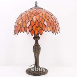 Tiffany Style Red Wisteria Stained Glass Table Lamp Vintage Bedside Desk Light