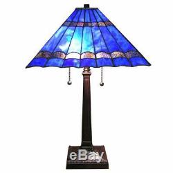 Tiffany Style Royal Blue Stained Glass Handcrafted Table Lamp Reading Accent