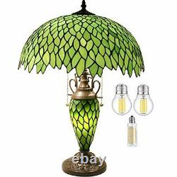 Tiffany Style Rustic Large Table Lamp with Nightlight Green Stained Glass