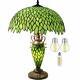 Tiffany Style Rustic Large Table Lamp With Nightlight Green Stained Glass