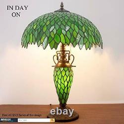 Tiffany Style Rustic Large Table Lamp with Nightlight Green Stained Glass